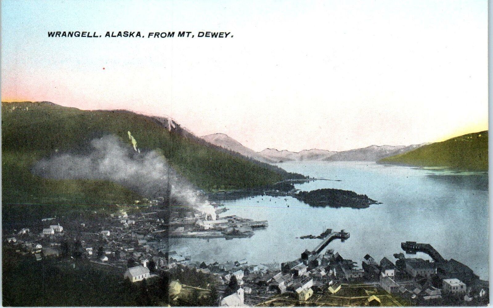 WRANGELL, AK Alaska    BIRDS  EYE  View  from  Mt  Dewey    c1910s Postcard