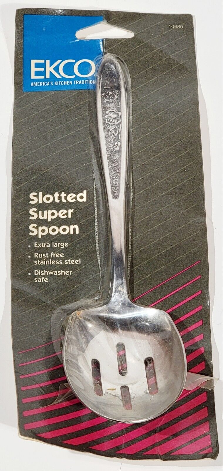 Vintage 1990 Ekco Stainless Steel Serving Spoon / Slotted Super Spoon #10680 NOS