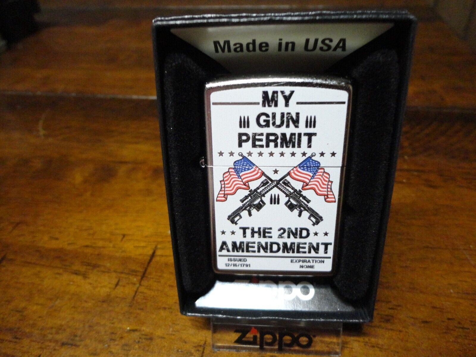 MY GUN PERMIT THE 2ND AMENDMENT NEVER EXPIRES ZIPPO LIGHTER MINT IN BOX