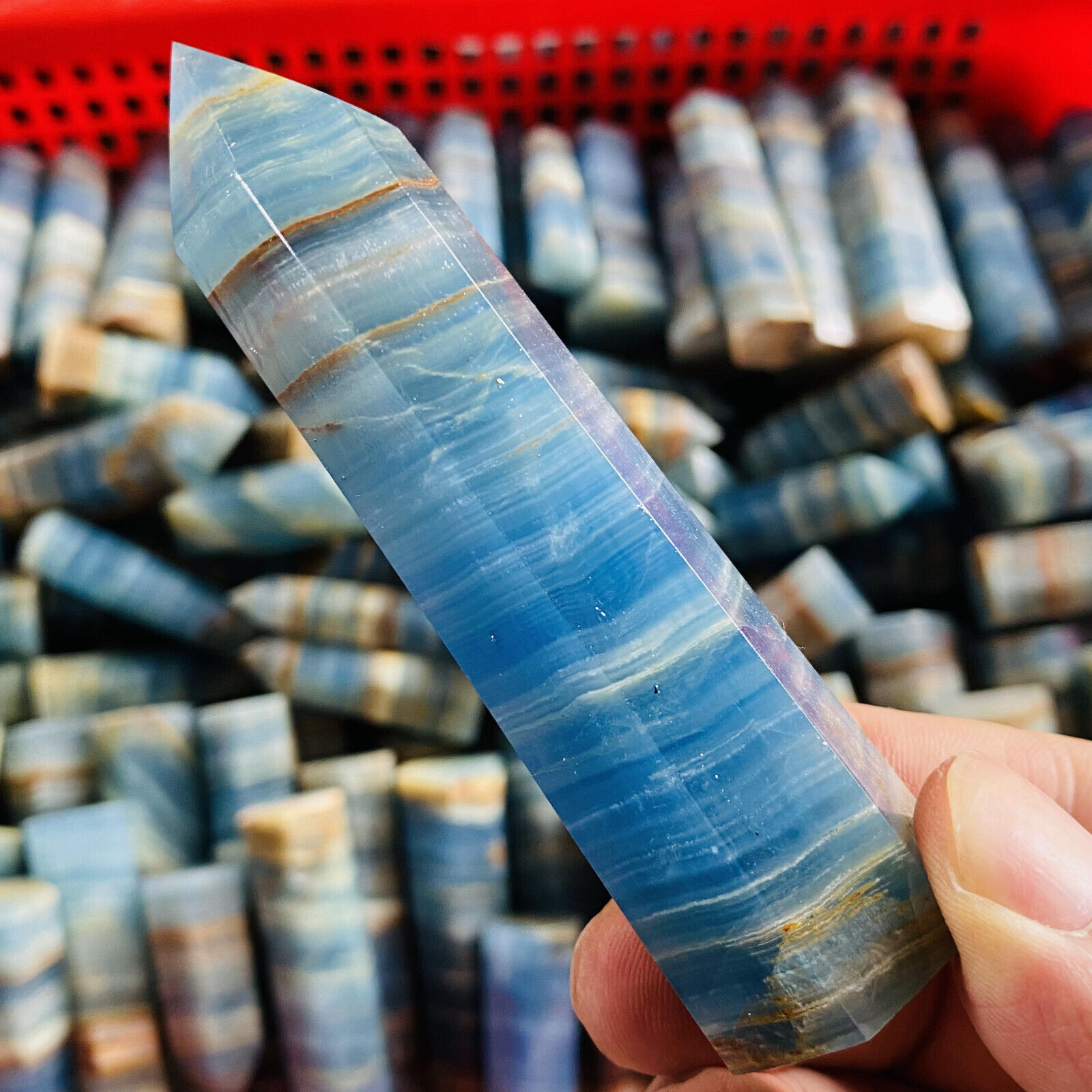 100mm Natural Blue Onyx Quartz Crystal Obelisk Wand Tower Healing Reiki 1PC
