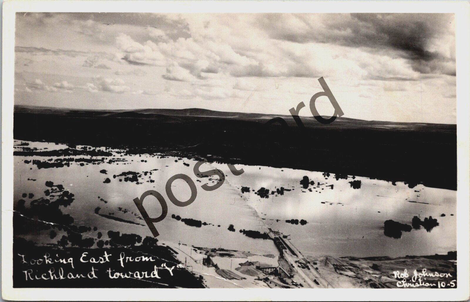 1948 FLOOD, Richland, Washington, aerial view towards \