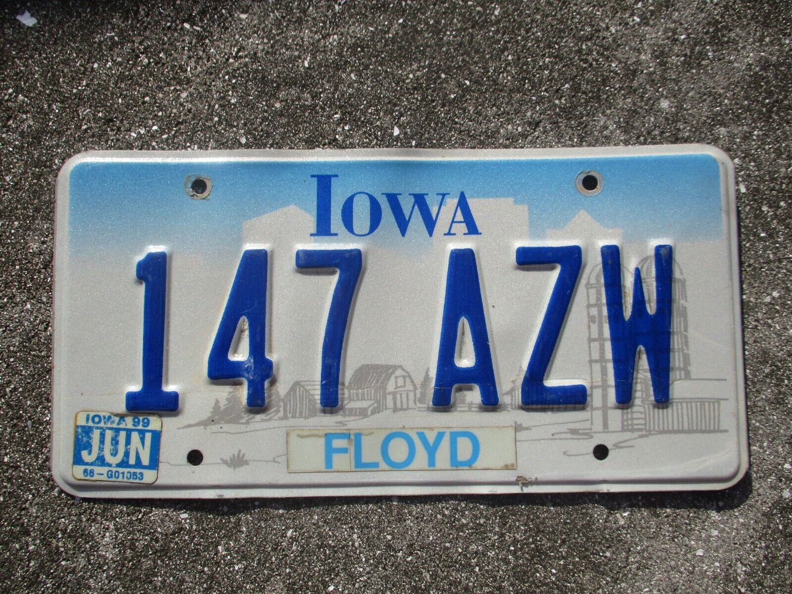 Iowa 1999 FLOYD co. license plate #    147 AZW