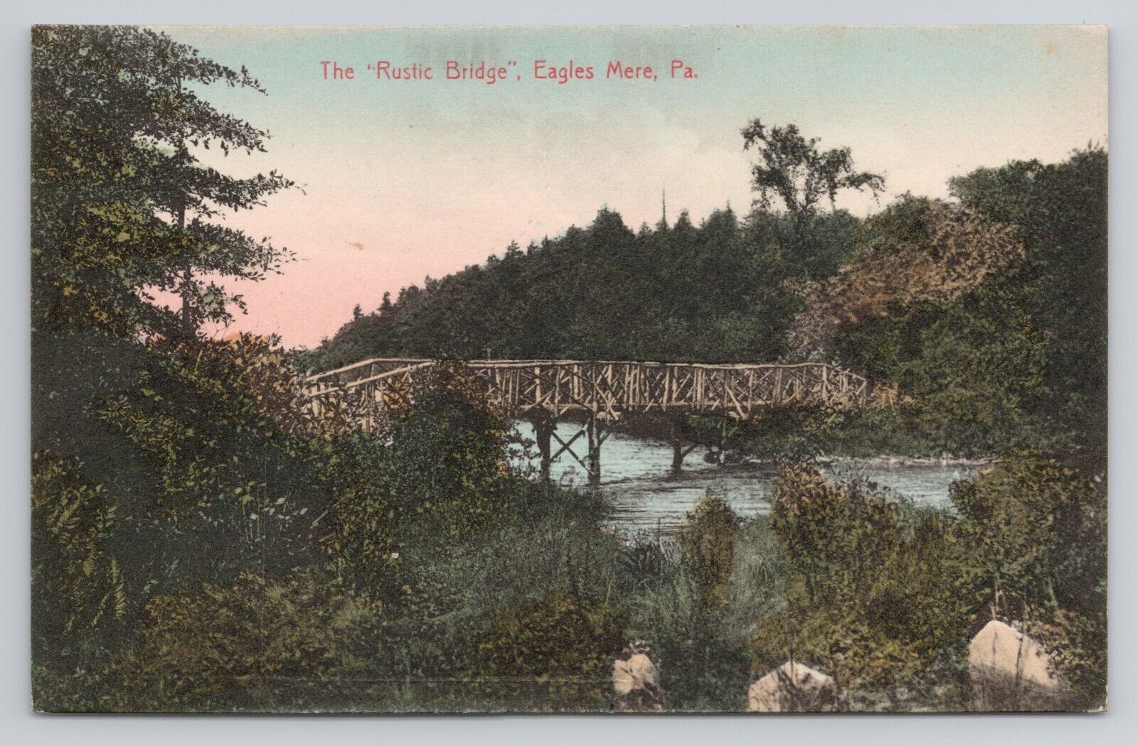The Rustic Bridge Eagles Mere Pennsylvania c1910 Antique Postcard