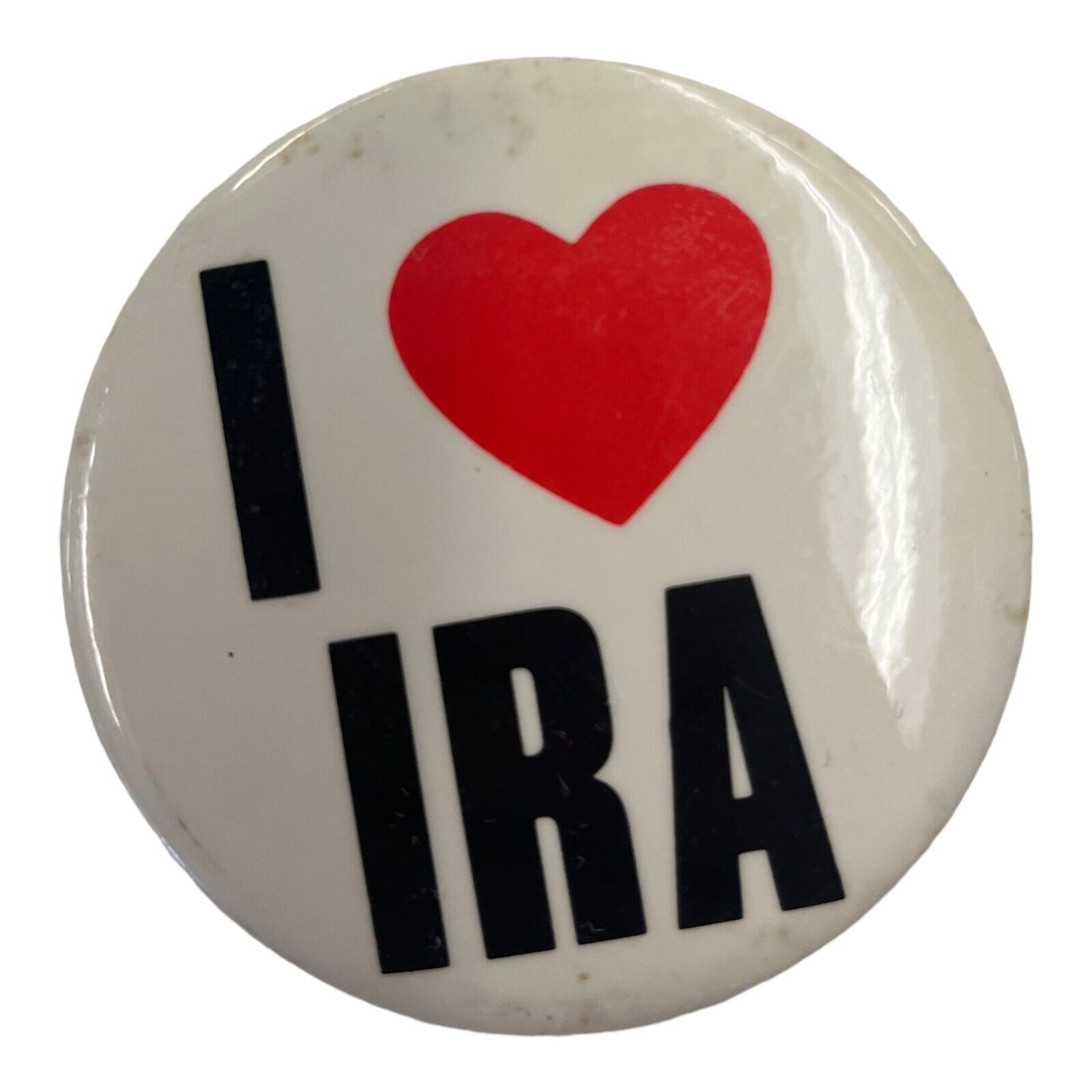 I Love  IRA Vintage 1980s Pinback Button