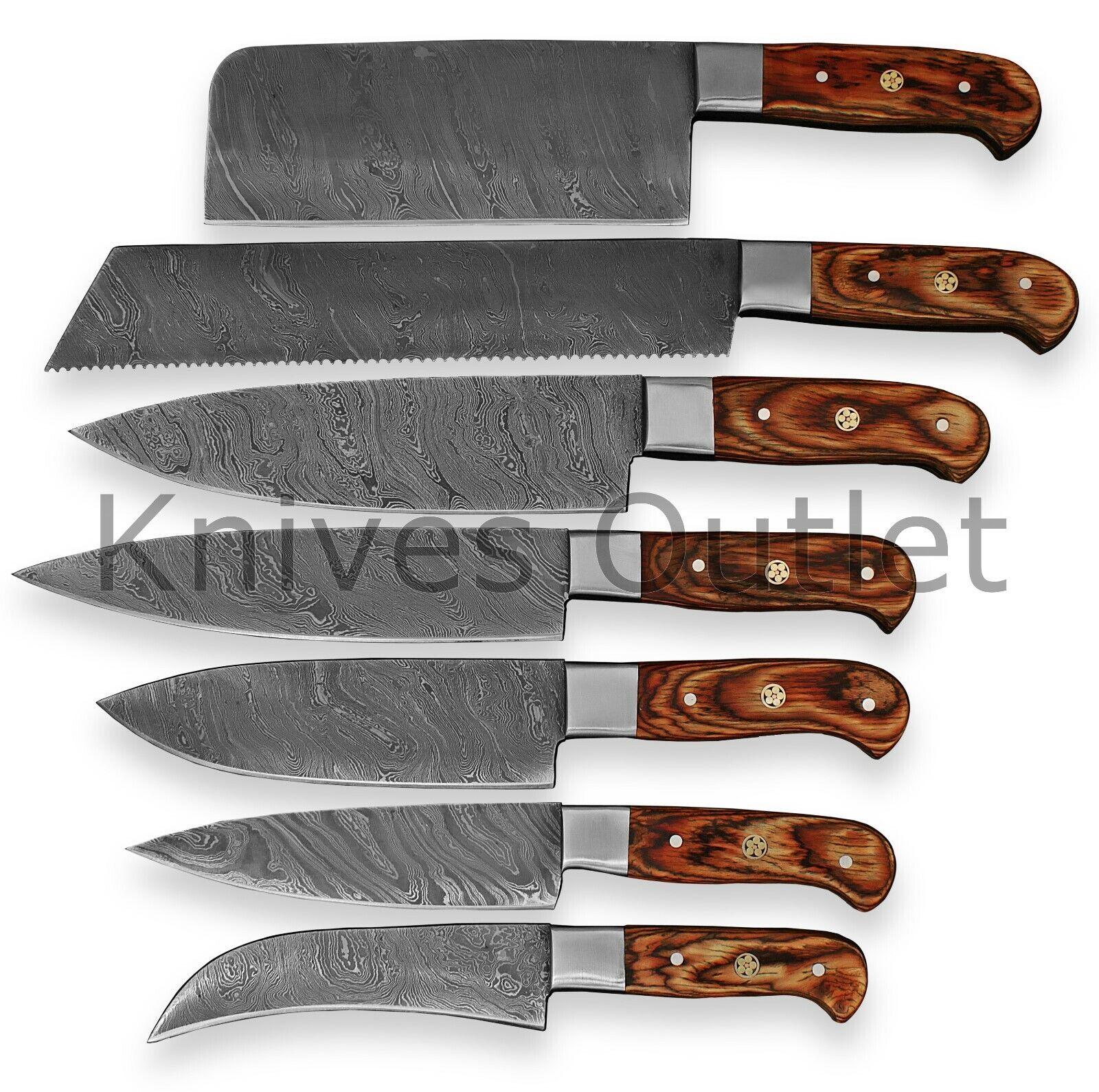 Damascus steel 176 layer, 7 piece CHEF KNIFE SET, PAKKWOOD handle