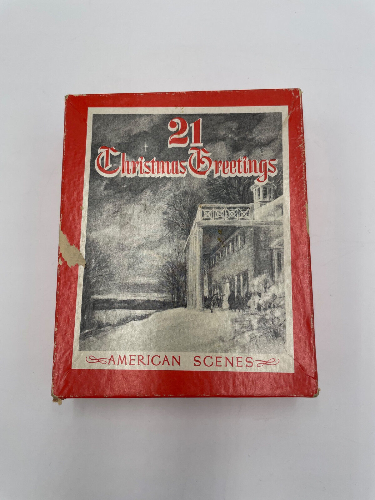 Set of 24 Antique Christmas Greeting Cards American Scenes Lithographs Box READ