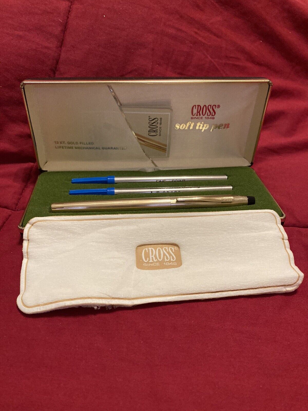 CROSS CENTURY 12 KT GOLD FILLED ROLLERBALL PEN IN ORIGINAL CASE MADE IN USA.6604