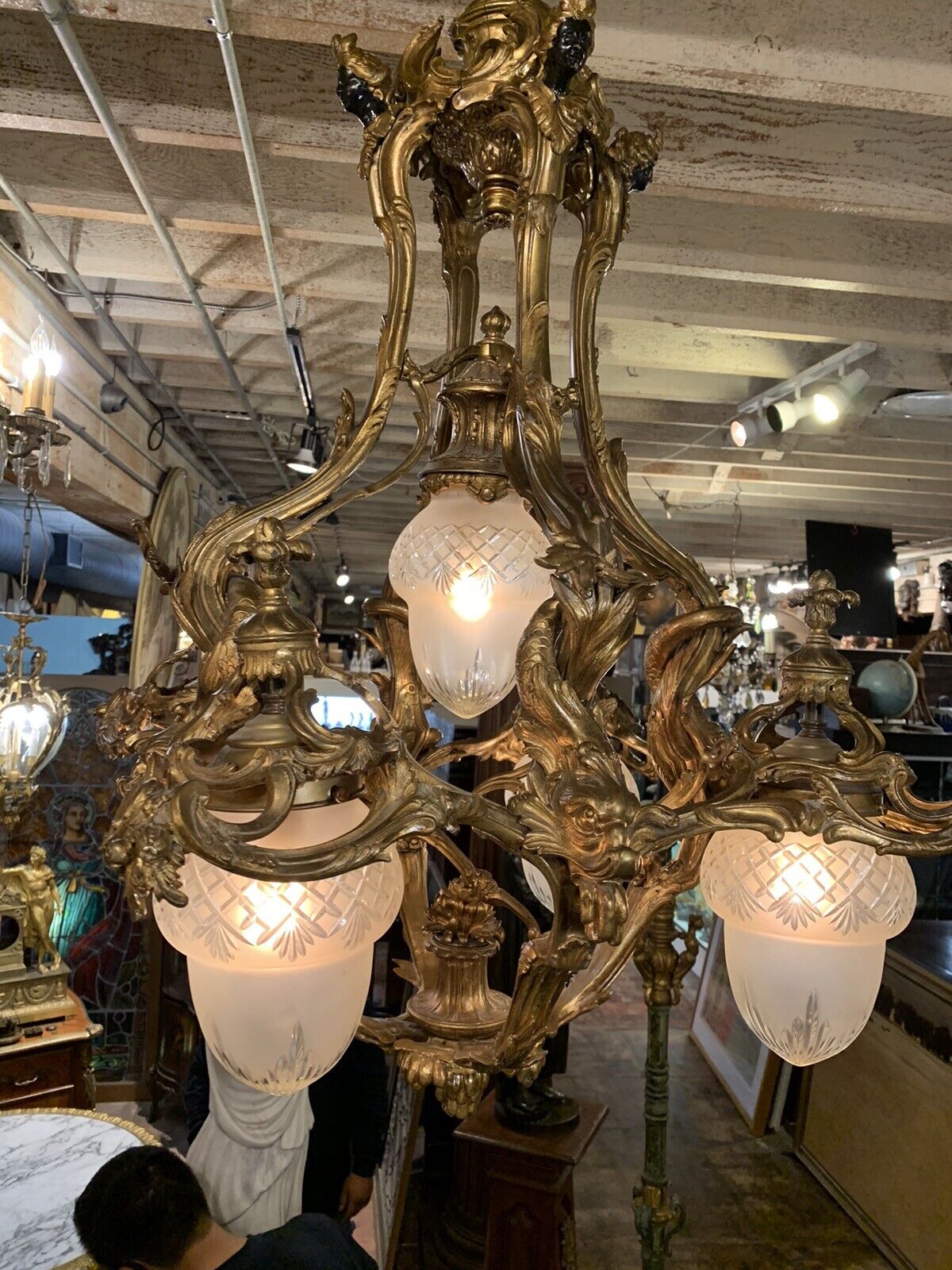 Exceptional Museum Quality French Gilded Figural Bronze Chandelier, Circa 1860