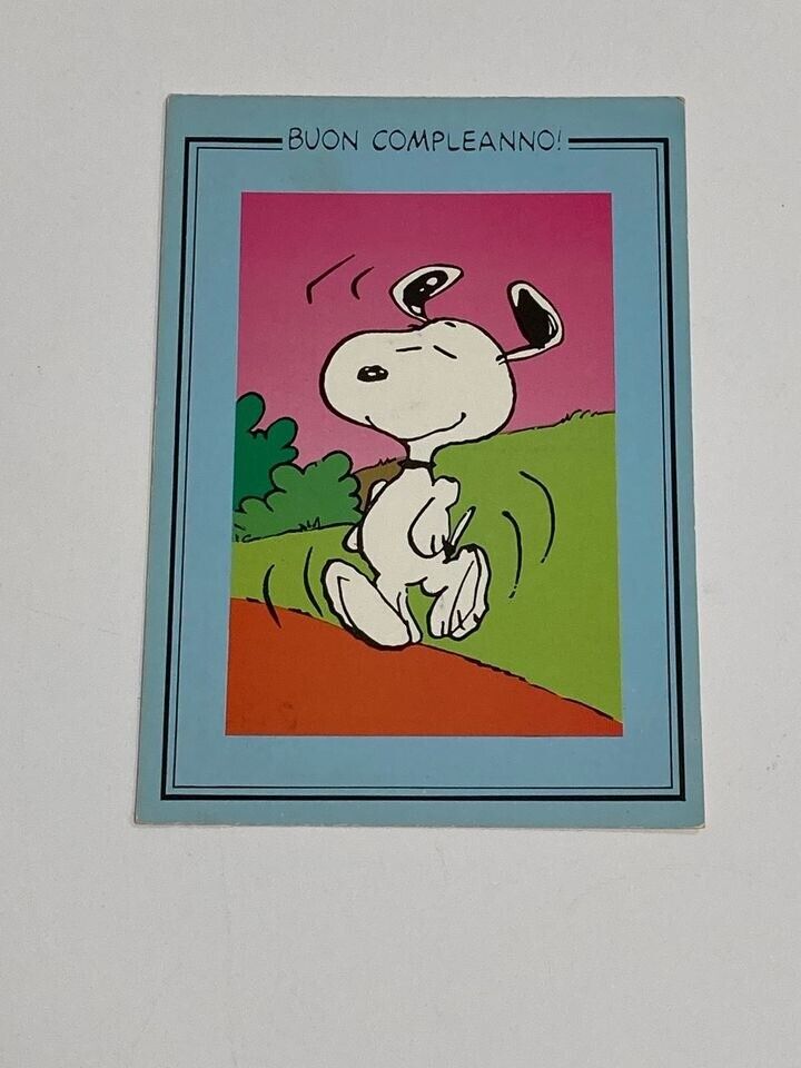 Vintage Italian Snoopy Peanuts Postcard Buon Compleanno  Happy Birthday Unused