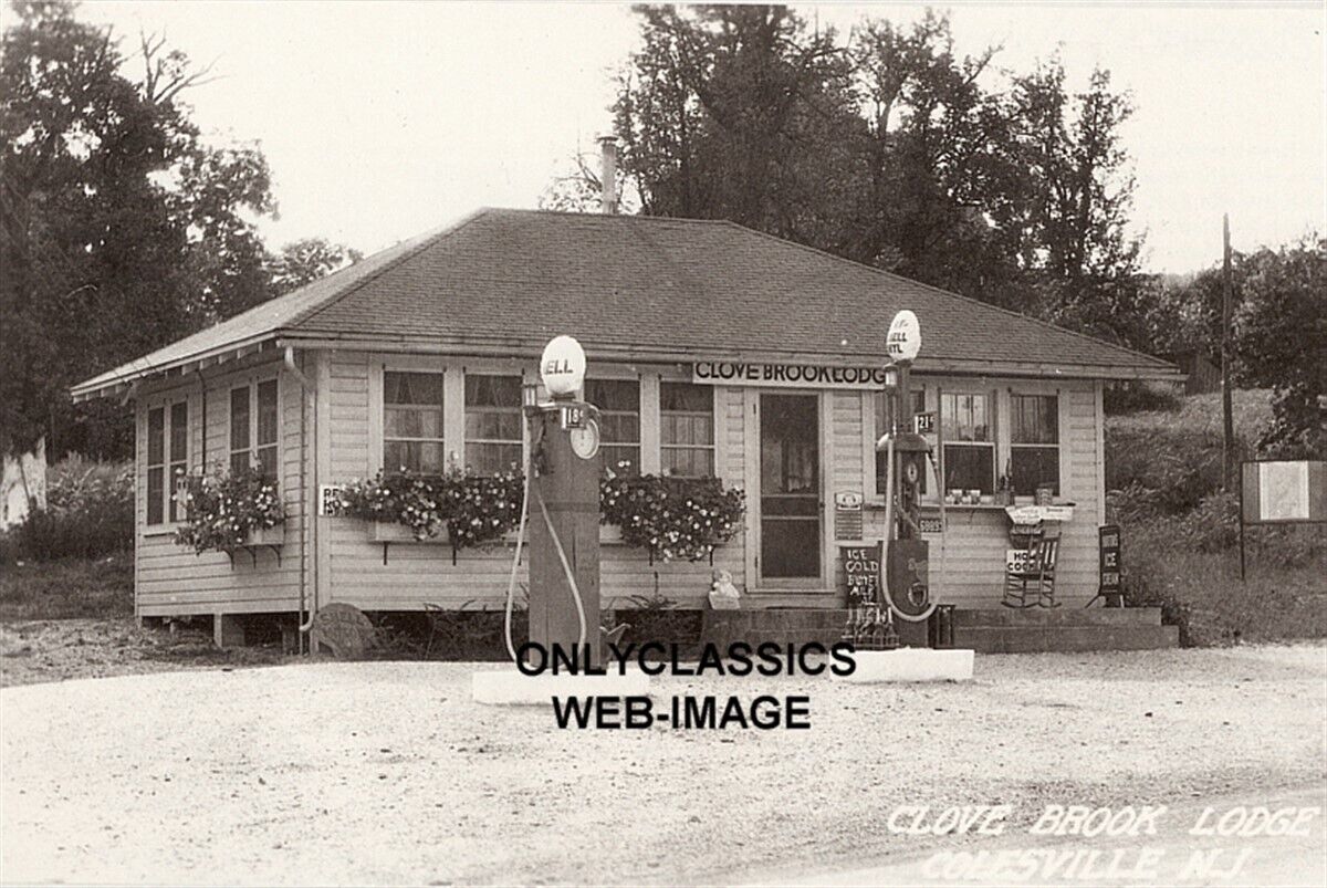 1935 SHELL GAS OIL STATION GLOBE PUMP CLOVE BROOK LODGE COLESVILLE NJ 8X12 PHOTO