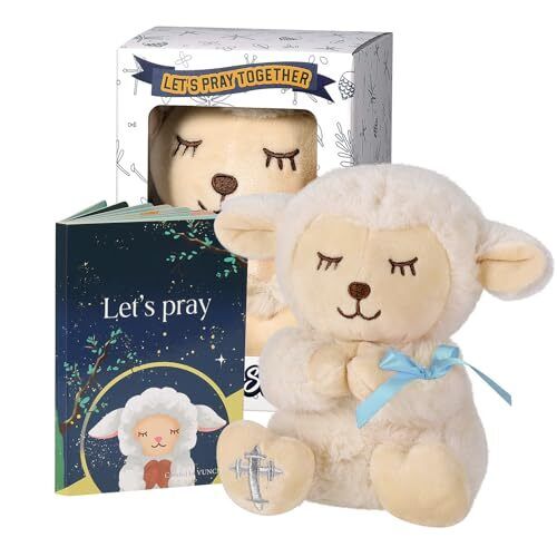 Baptism Gifts for Baby Boys with 7\'\' Cute Plush Lamb and Pray Book, Blue-lamb