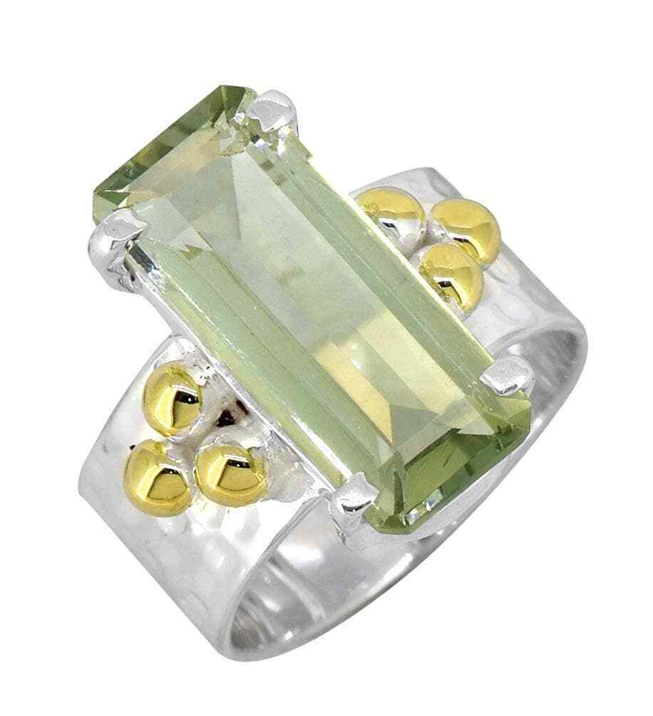Green Amethyst 925 Sterling Silver Brass Ring