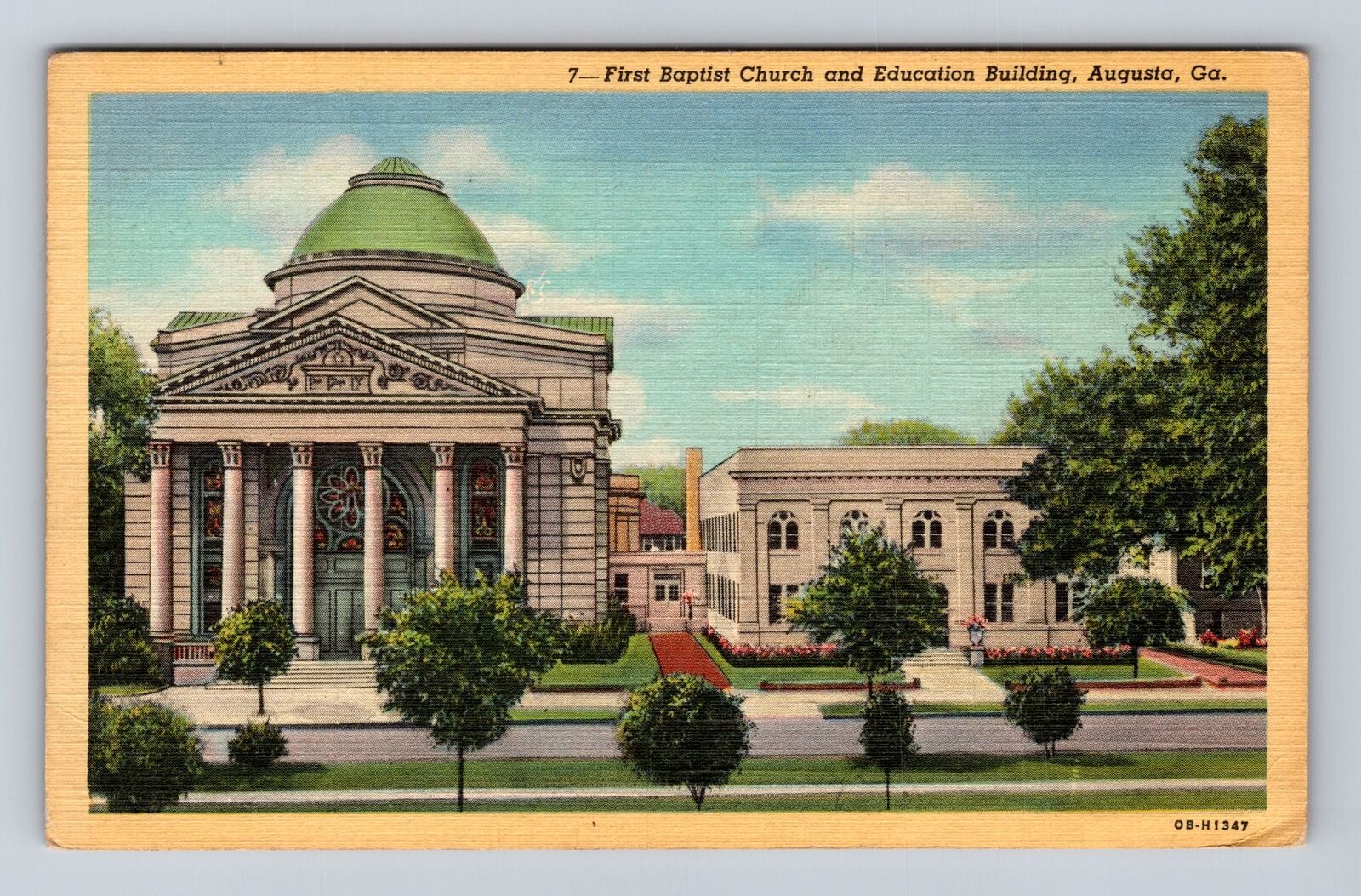 Augusta GA-Georgia, First Baptist Church, Education, Vintage c1945 Postcard