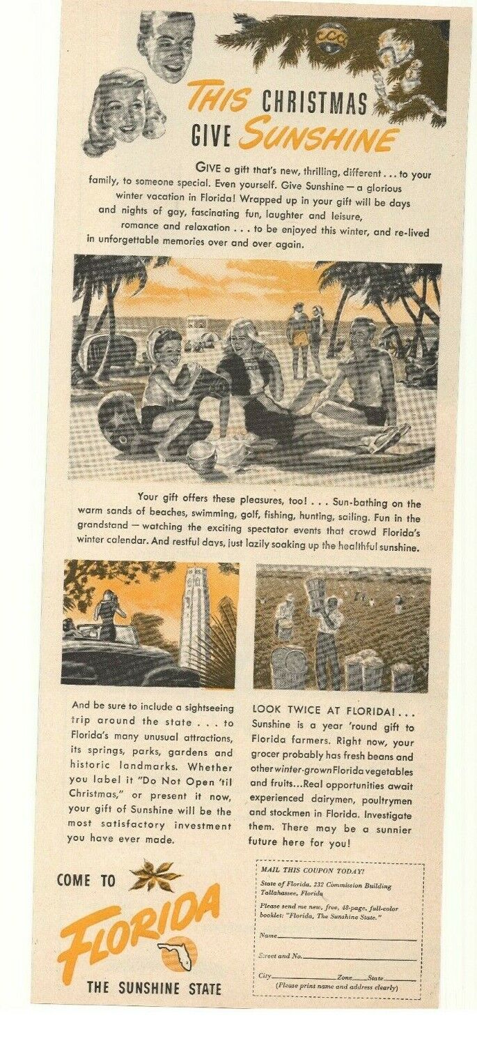 1947 Florida The Sunshine State Travel Advertisement