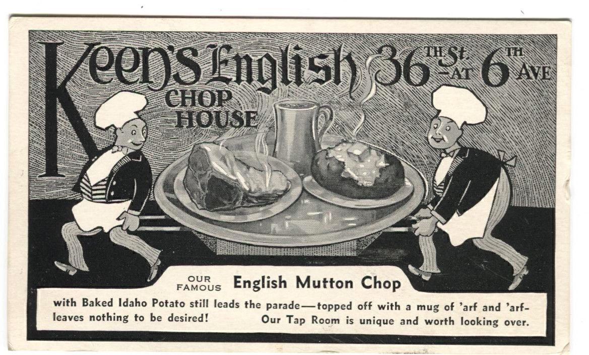 Postcard Keen\'s English Chop House New York City NY 1937
