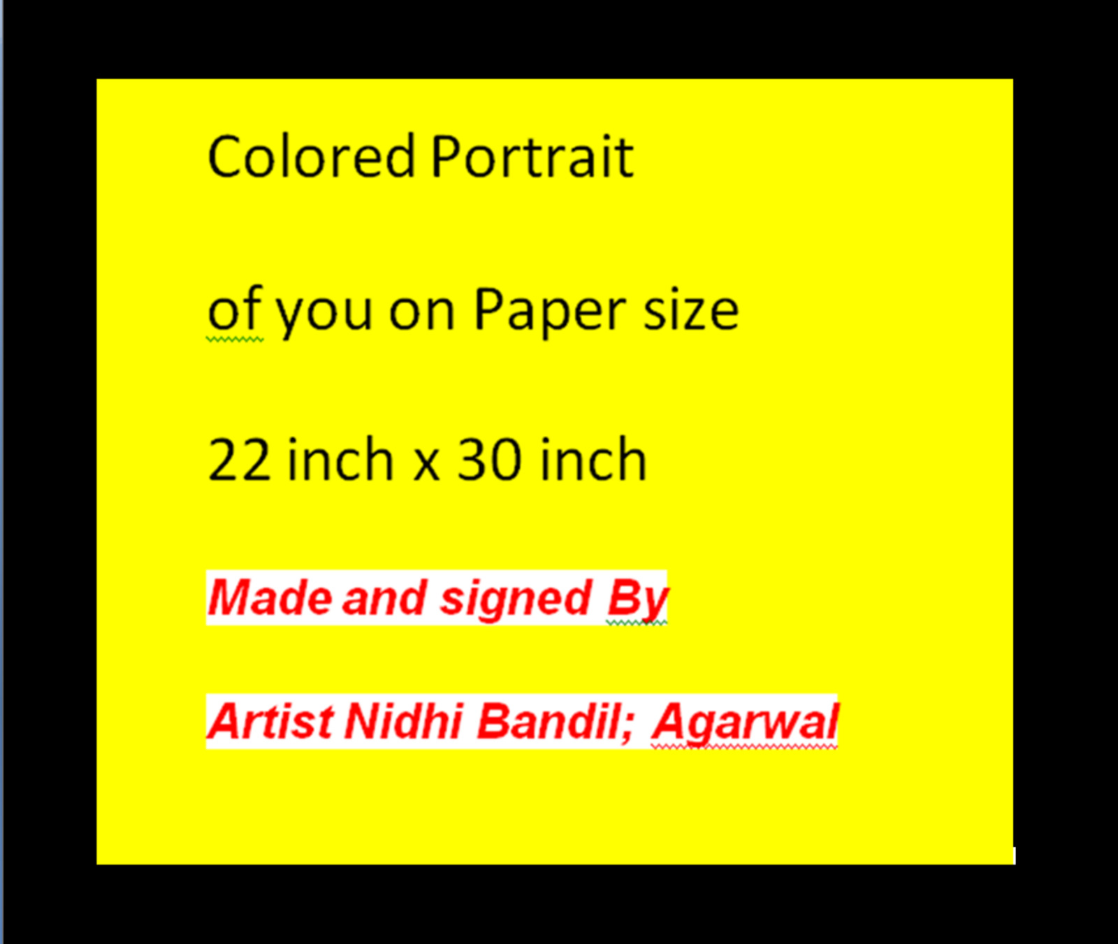 Handmade Portrait Photo Made Signed By World Famous Artist Nidhi Bandil Agarwal