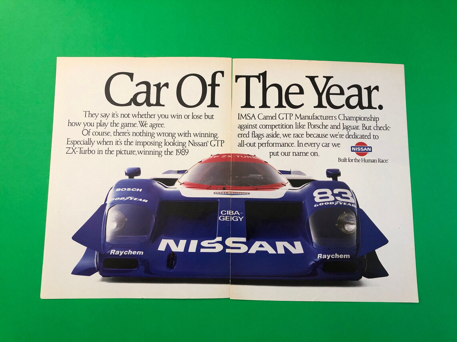 1989 NISSAN GTP ZX TURBO RACE CAR  VINTAGE ORIGINAL PRINT AD ADVERTISEMENT