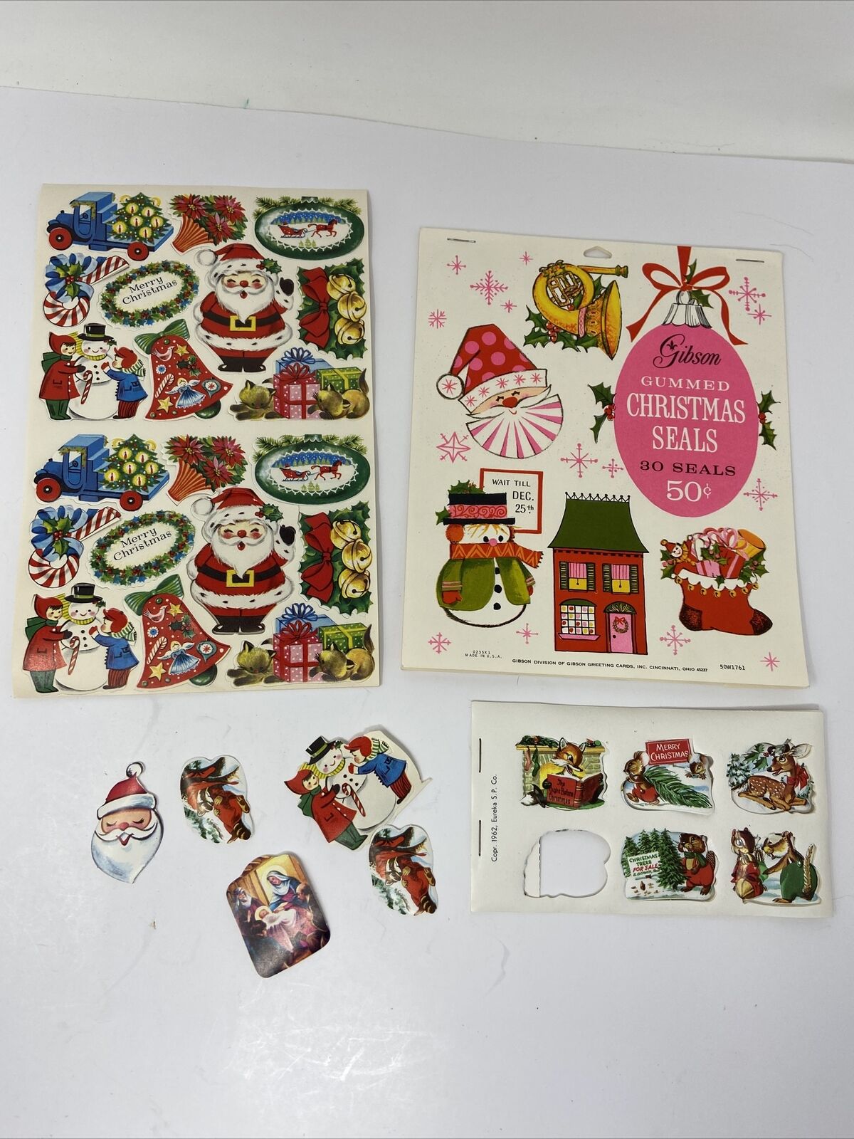 Over 100 Adorable Vintage Christmas Seals Stickers Gibson Eureka S.P. Co. Unused