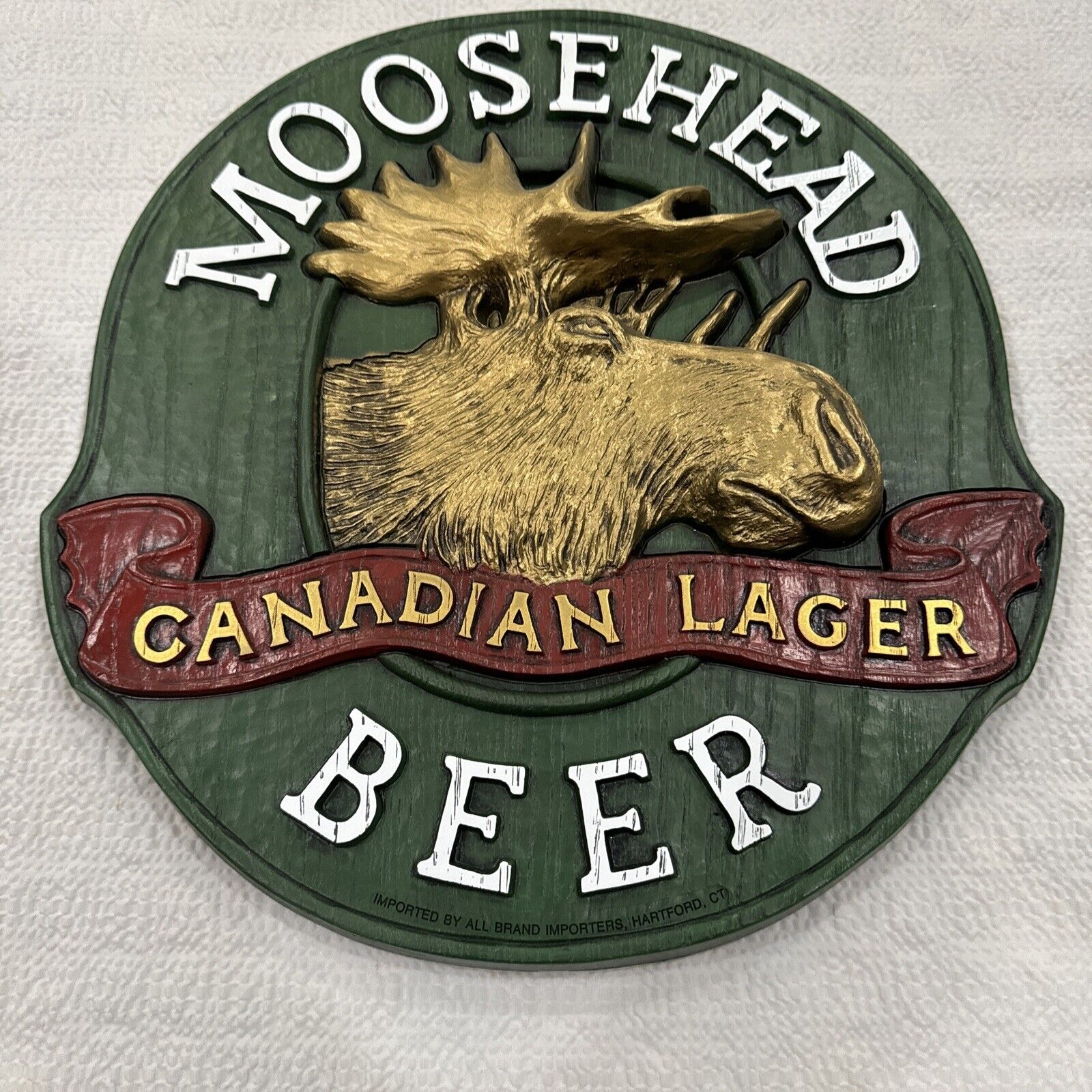 Vintage Moosehead Plastic Beer Sign Wall Plaque Canadian Lager  Man Cave 14”