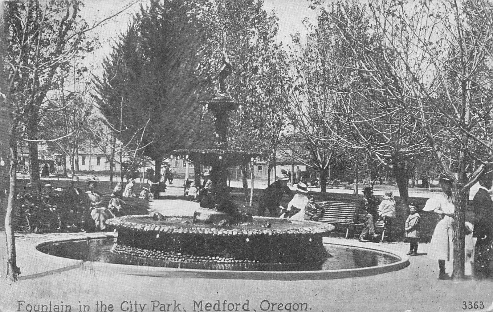 Fountain in the City Park Medford Oregon c1910
