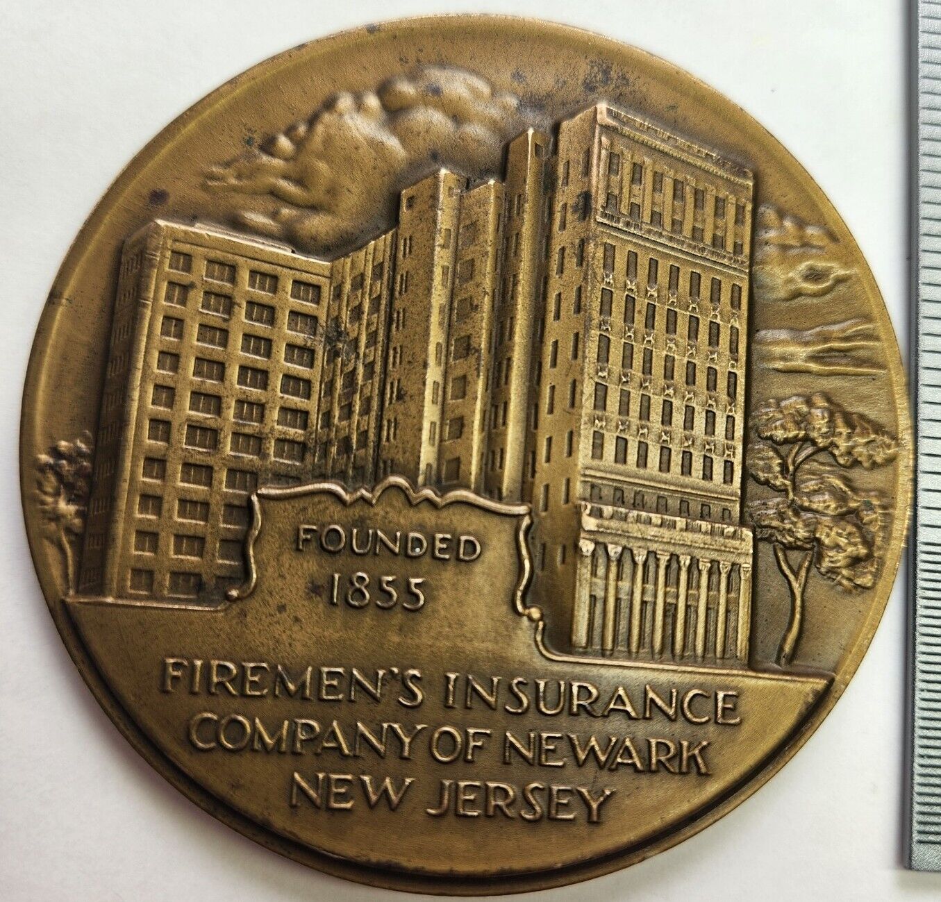 1855-1955 Firemen’s Insurance Newark, NJ Bronze Medallion 100th Anniversary Coin