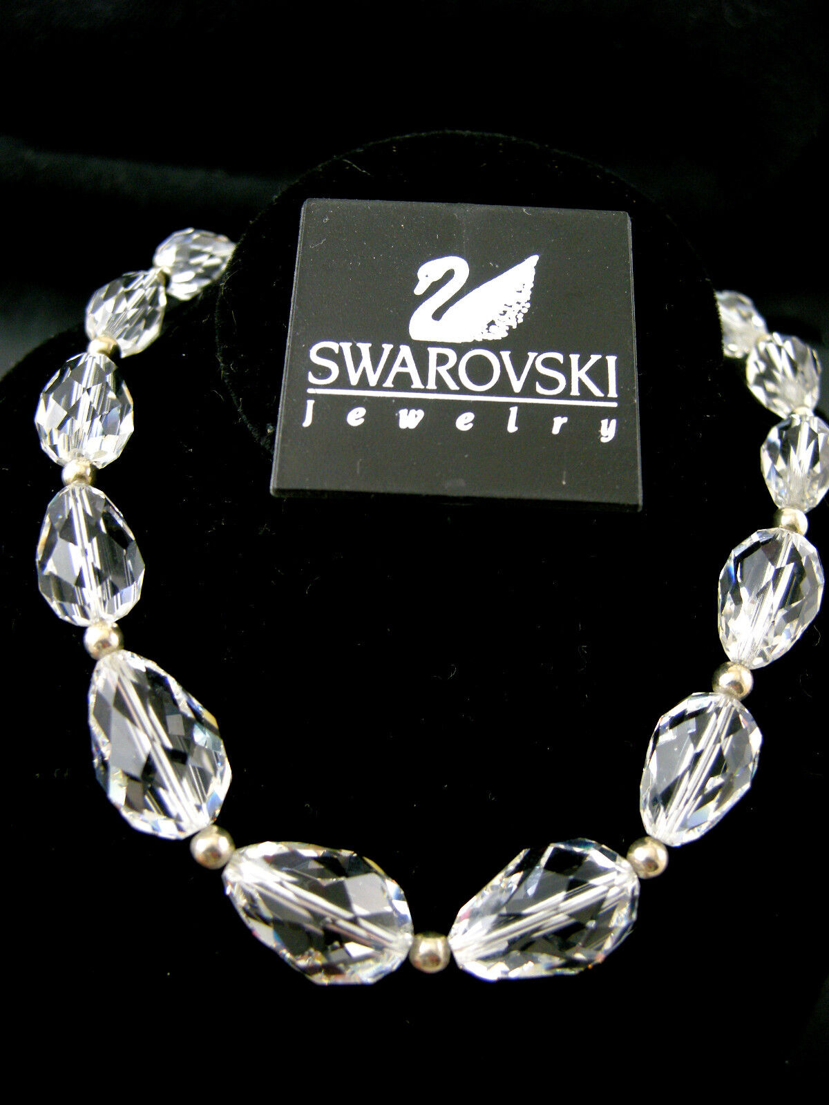 SIGNED SWAROVSKI CUT FACETED CLEAR CRYSTAL RHODIUM NECKLACE NWT RETIRED RARE 