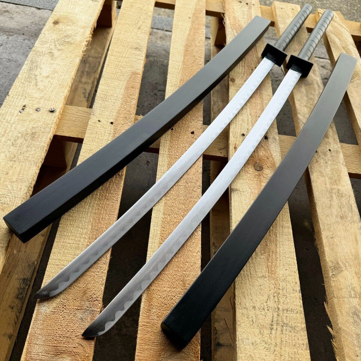 Deadpool Samurai Twin Katana Set Carbon Steel Swords TSuba Dual w/ Backstrap