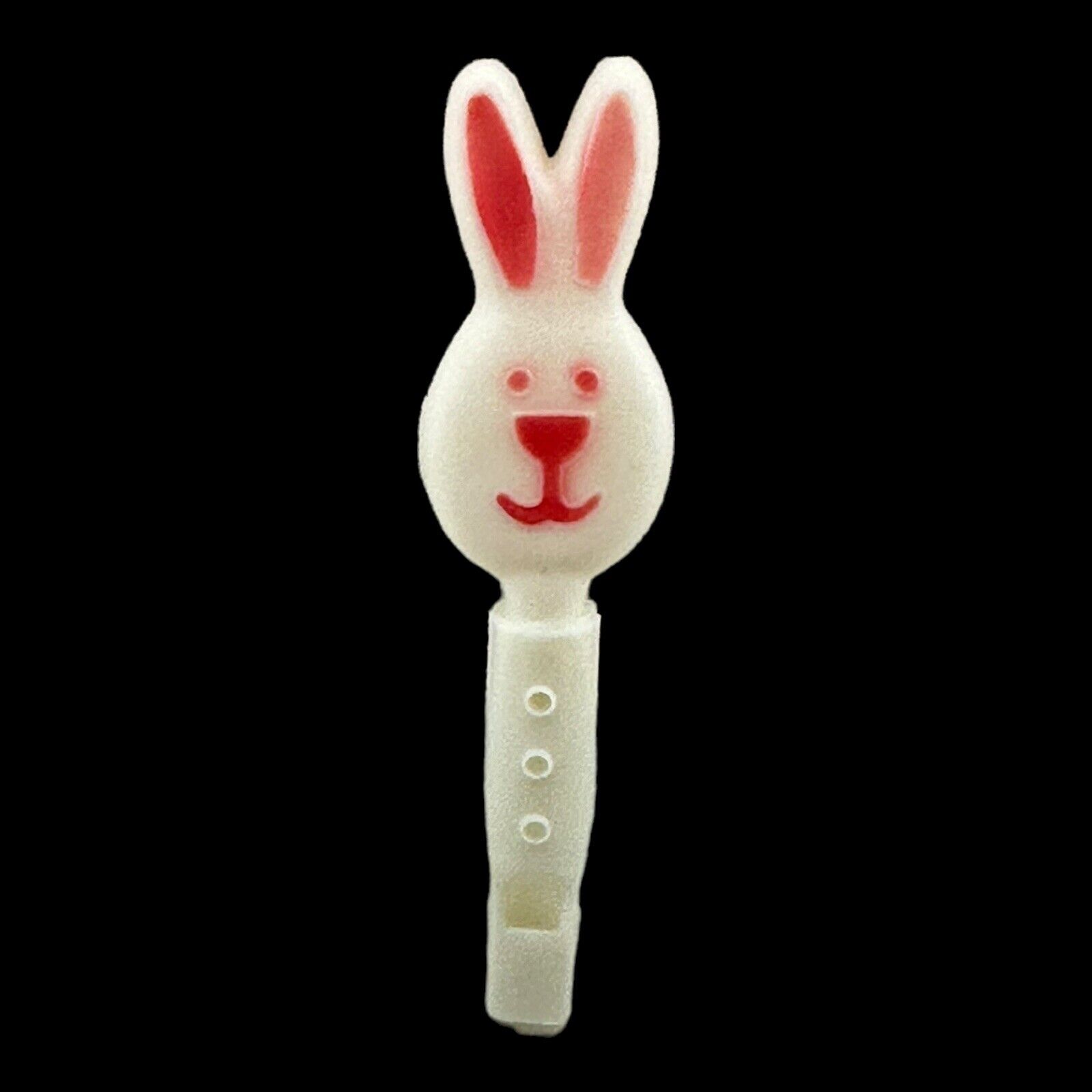 White Easter Bunny Plastic Whistle Noisemaker 6.75” China 1980s Basket Toy VTG