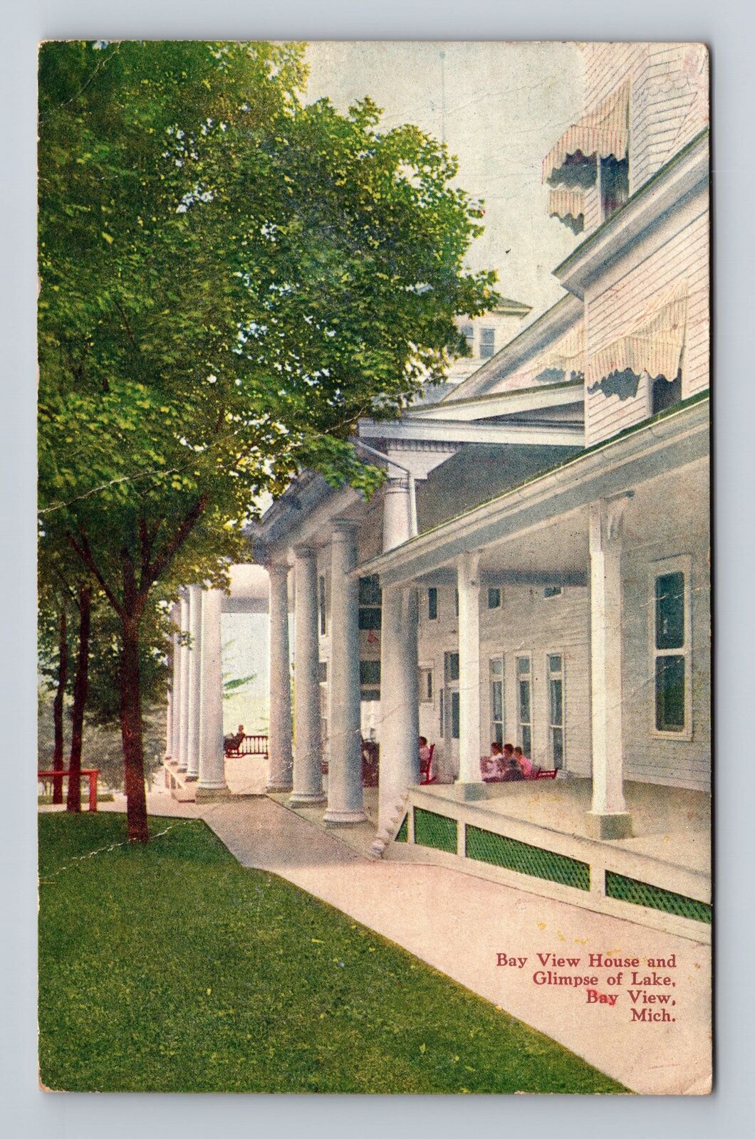Bay View MI-Michigan, Bay View House and Lake, Antique Vintage Postcard