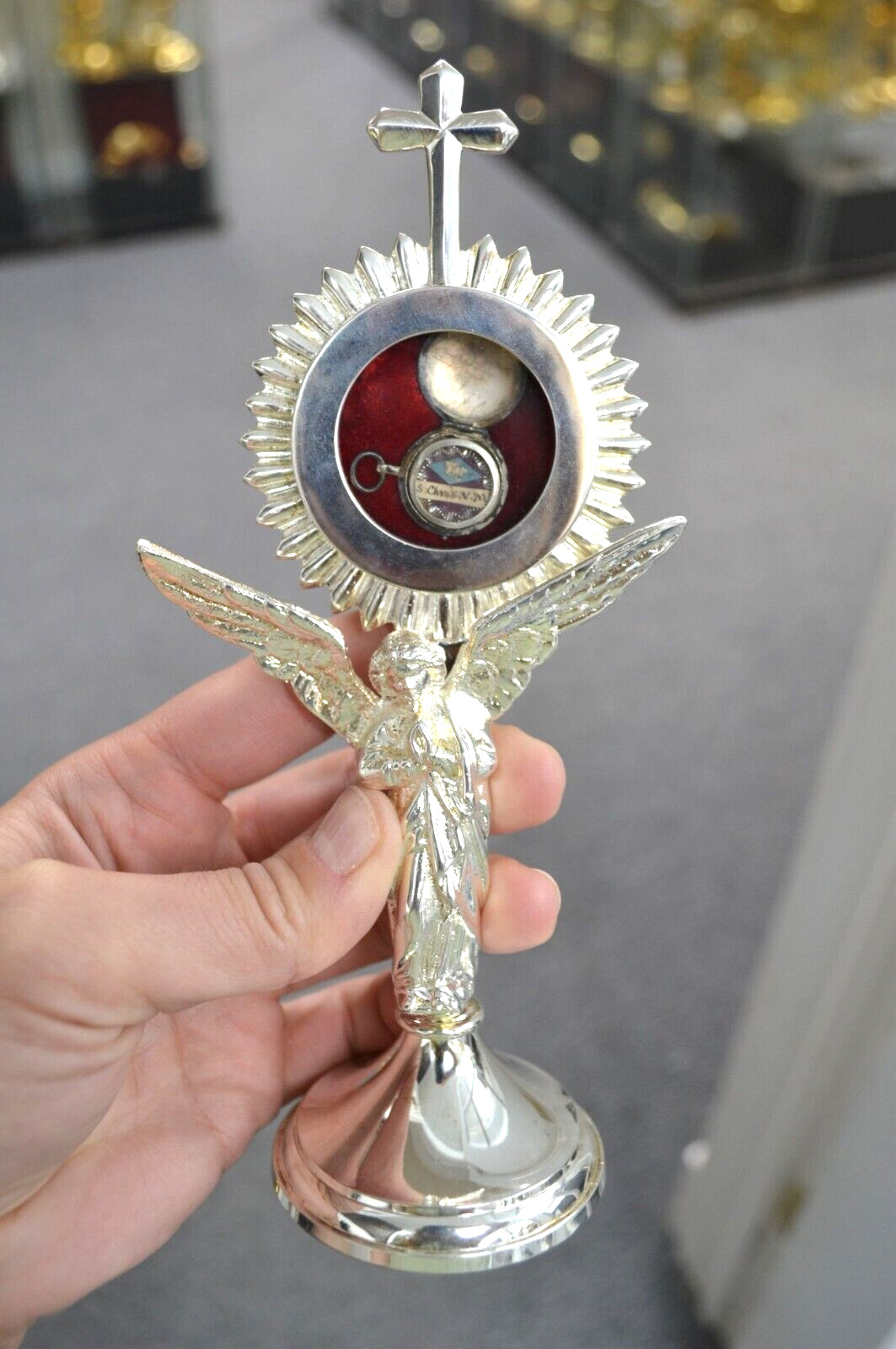 Silver Plated Angel Reliquary with Relic of St. Christina, V.M(CU158) chalice co