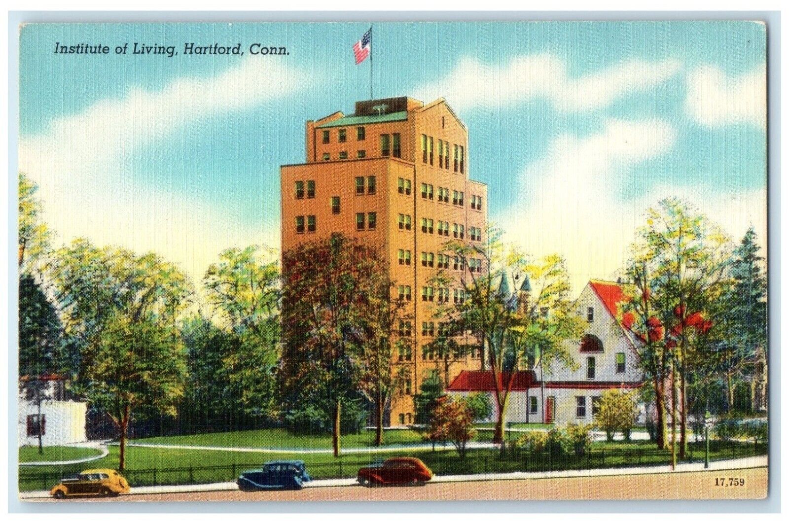 c1940 Institute Living Exterior Building Hartford Connecticut Vintage Postcard