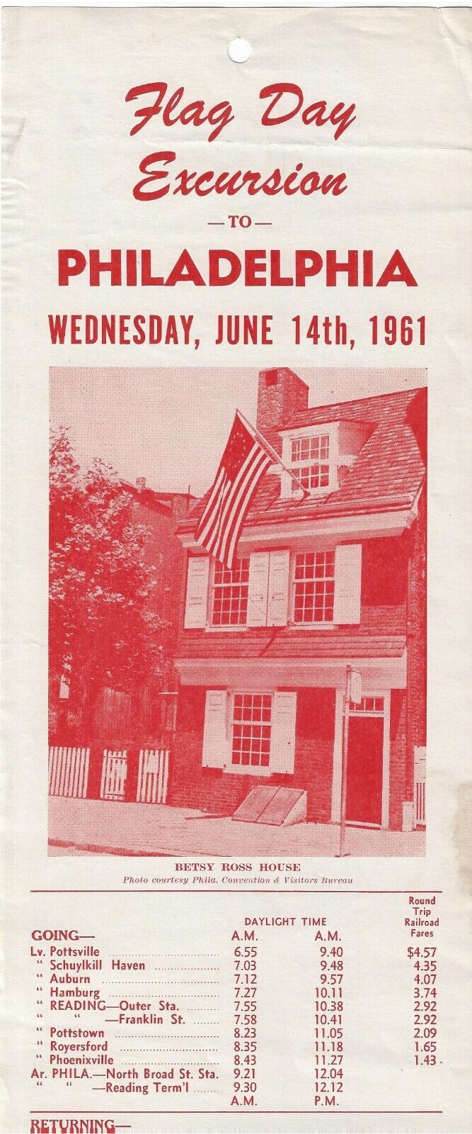 FLAG DAY EXCURSION TO PHILADELPHIA~JUNE 14TH, 1961