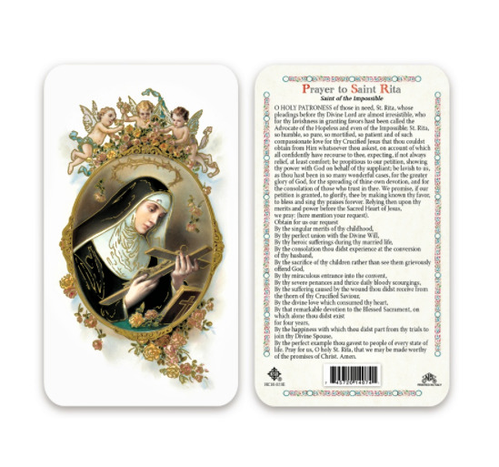 Prayer to Saint St. Rita - Saint of the Impossible - Plastic Holy Card