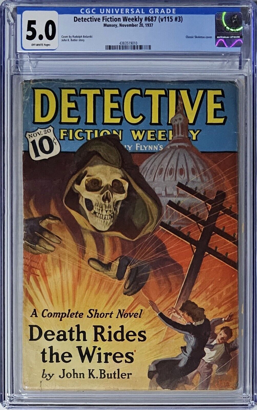 Detective Fiction Weekly Pulp #687  November 1937 CGC 5.0 Classic Skull Cover