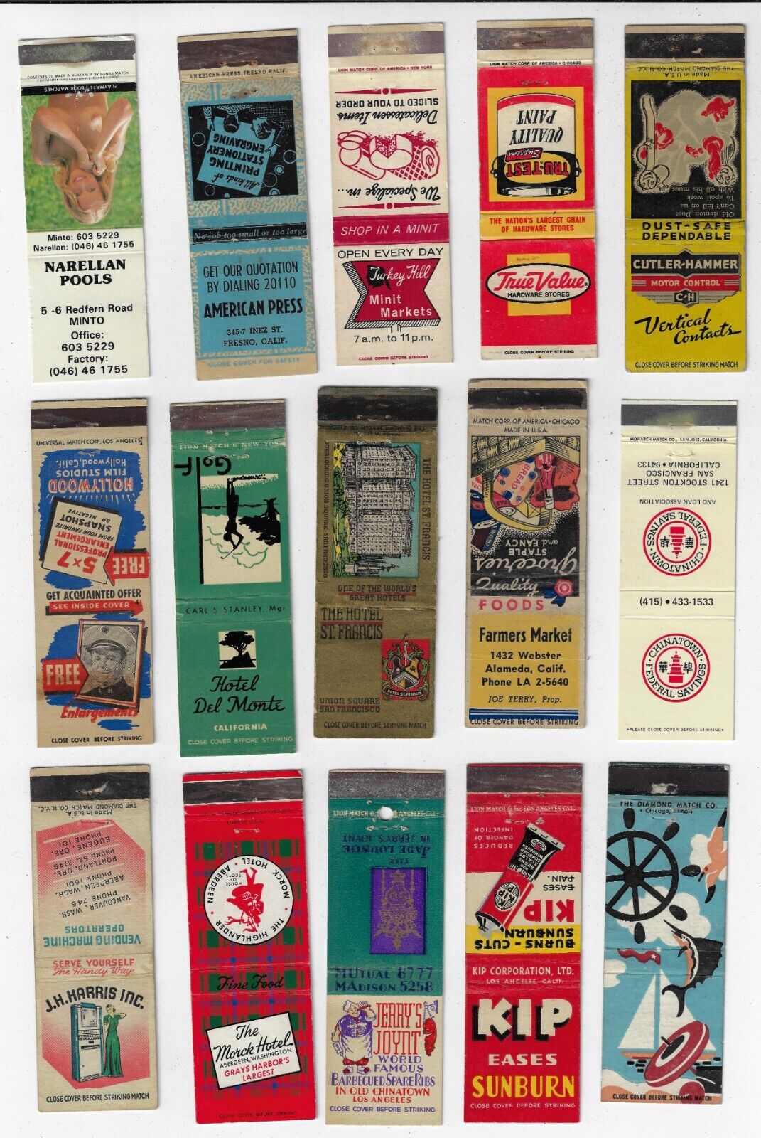 Lot 15 Empty Matchbook Covers Collection of Advertising from 40' 50's
