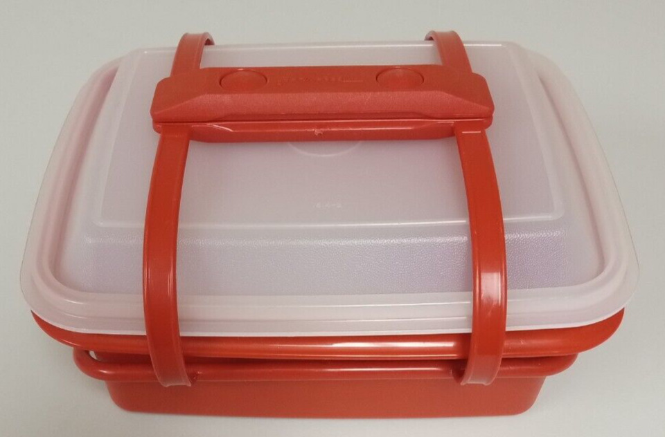 Vintage Tupperware Mini Pack N Carry Child\'s Lunch Box #1513 w/Handle - Red EUC
