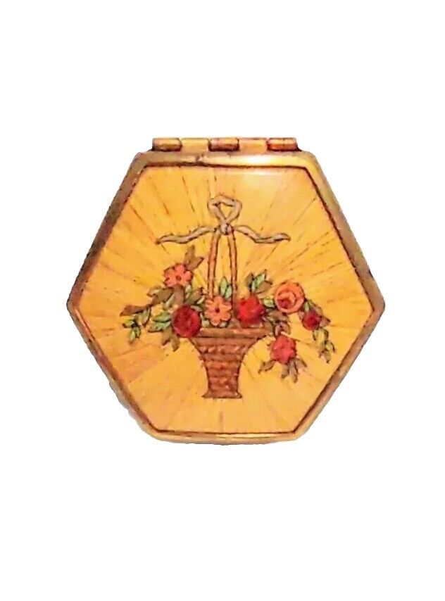 Vintage 1930s Houbigant Pressed Powder Compact Flower Basket Octagon 