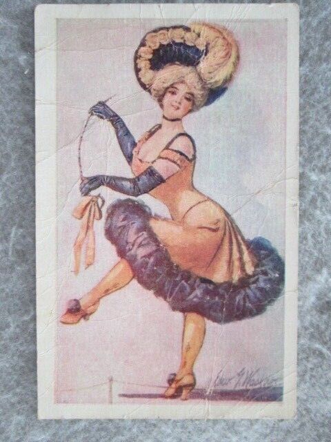 Antique Women Dancer With Big Feather Hat, Edward Waskow Postcard