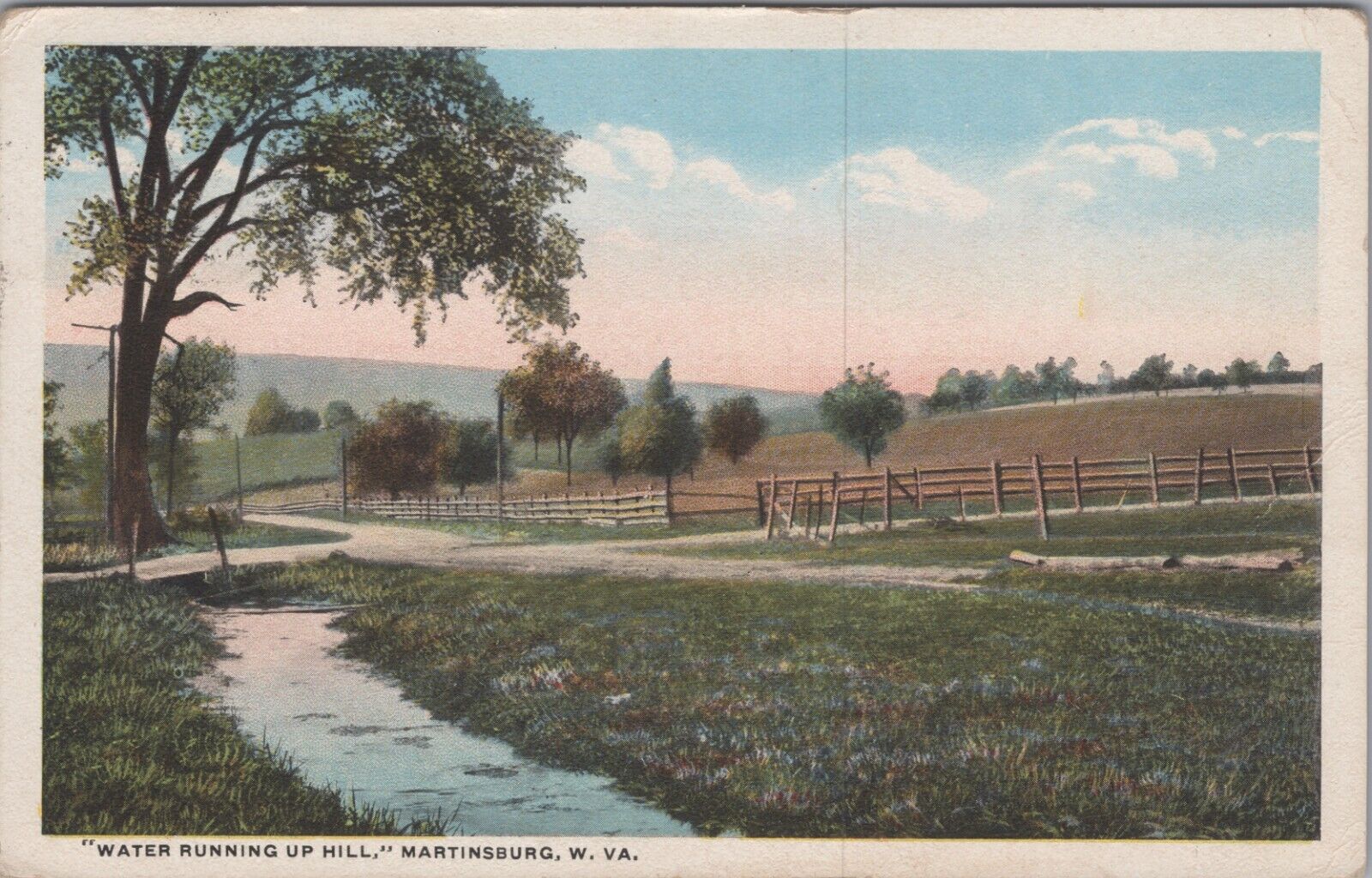 1920 Postcard West Virginia Martinsburg, WV Water Running Up Hill 5229.4