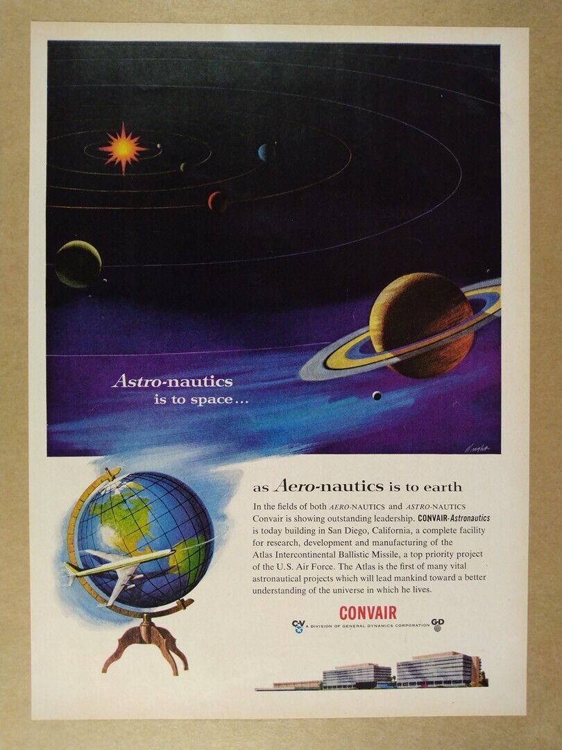 1957 Convair Astronautics planets solar system art vintage print Ad