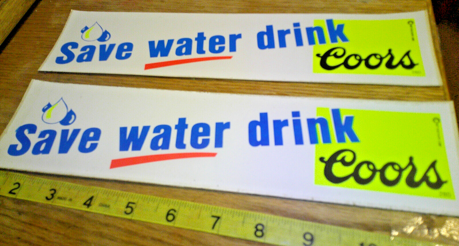 2 original VINTAGE 70\'s BUMPER STICKERS humor save water drink Coors 1977