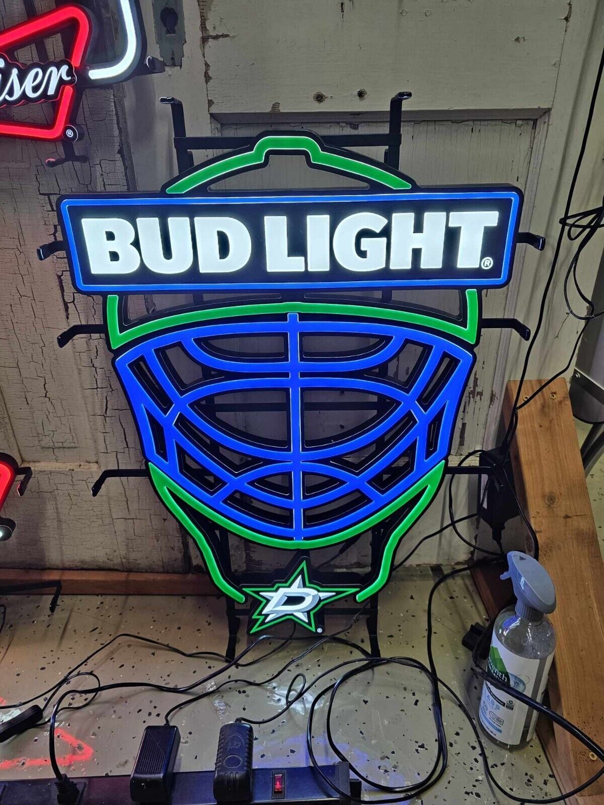 Budweiser Bud Light Dallas Stars NHL Hockey Led Light Up Bar Sign Garage New