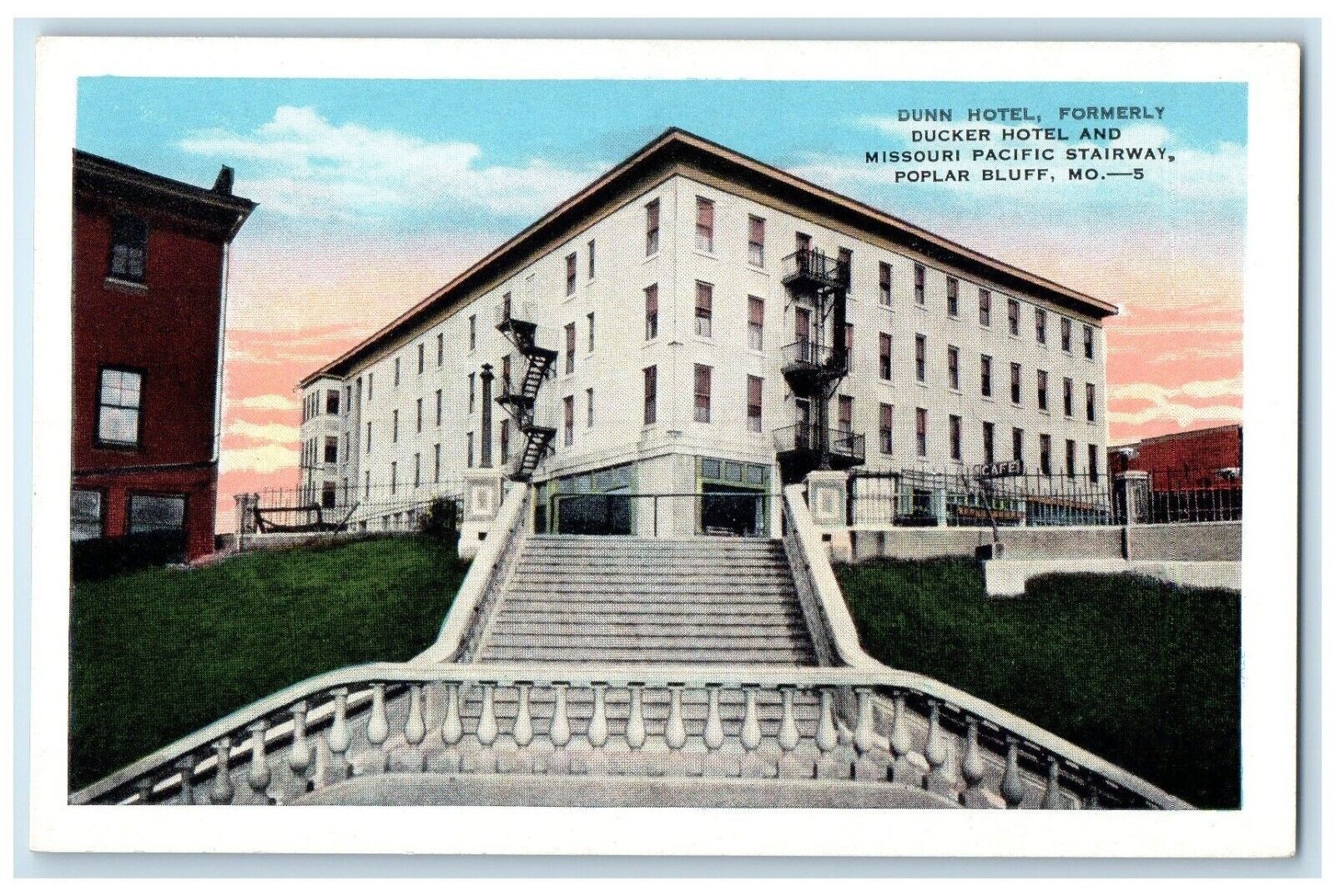 c1920 Dunn Hotel Ducker Hotel Pacific Stairway Poplar Bluff Missouri MO Postcard