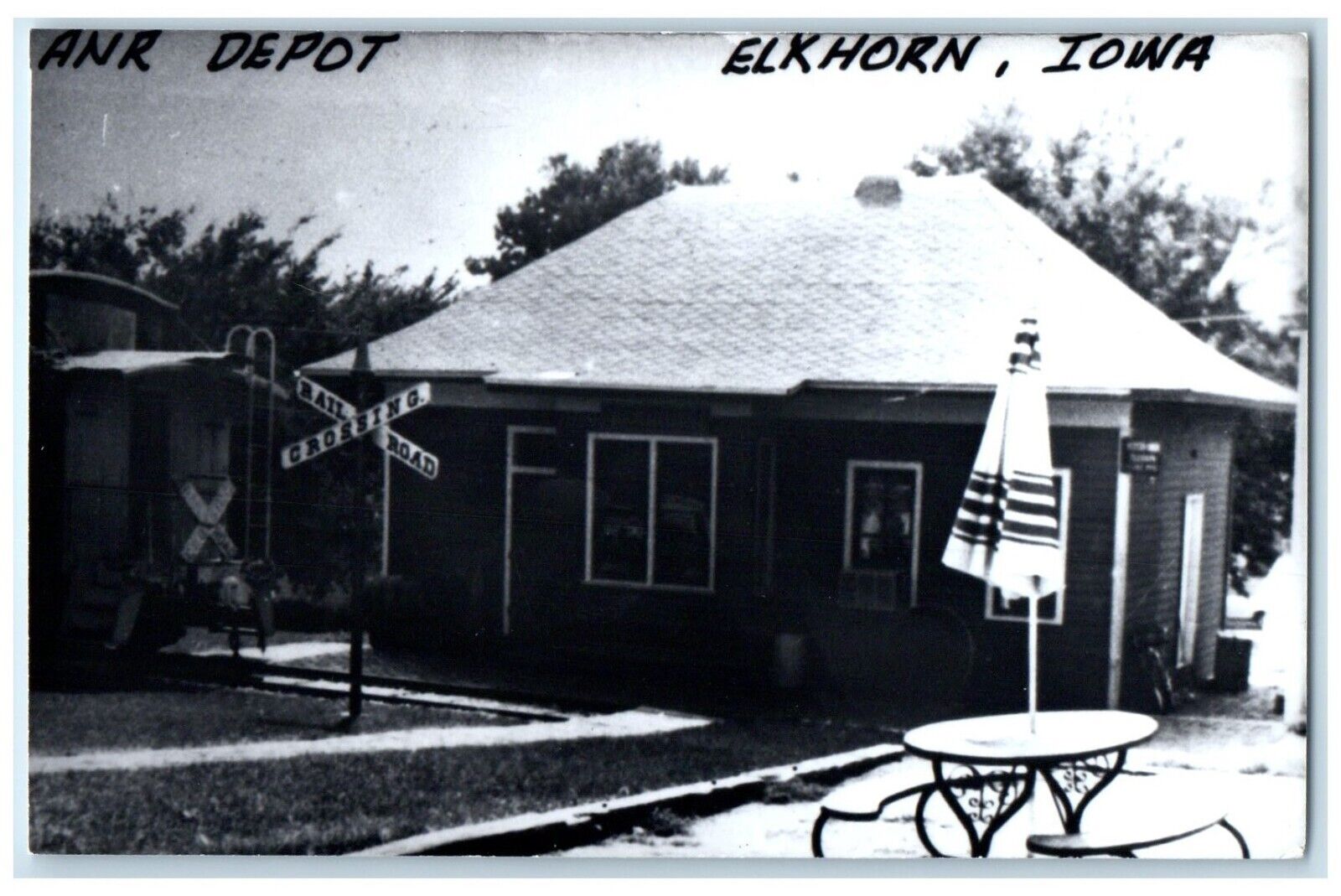 c1960's  ANR Depot Elkhorn Iowa Vintage Train Depot Station RPPC Photo Postcard