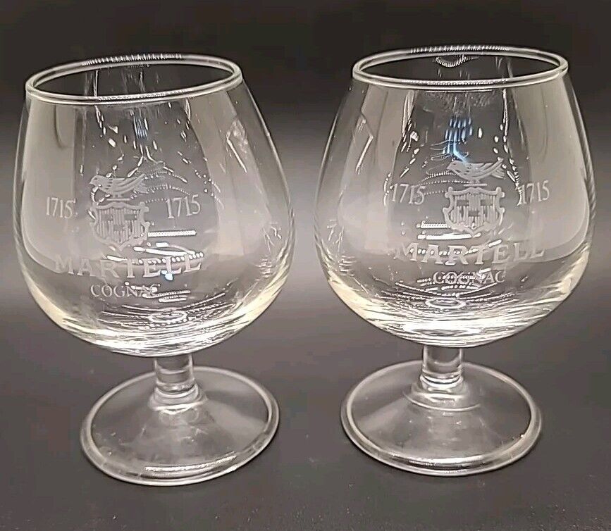 2 x Vintage Martell Cognac Miniature Brandy Glasses 7.5 cms