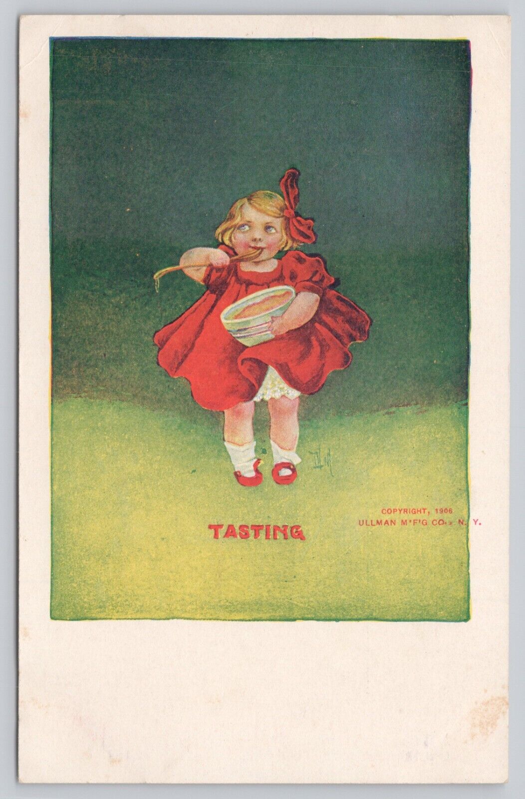 Ullman Senses Postcard Tasting Little Girl Eating 1906 Bernhardt Wall Art Kid