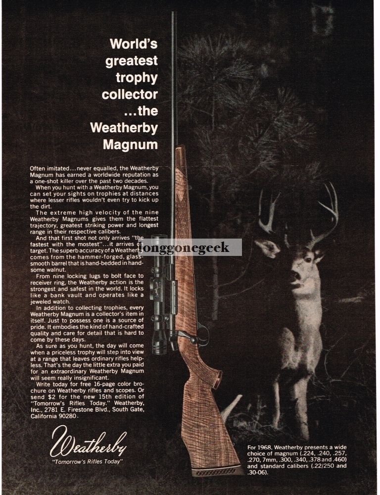 1968 WEATHERBY Magnum Rifle White Tail Deer Vintage Ad 