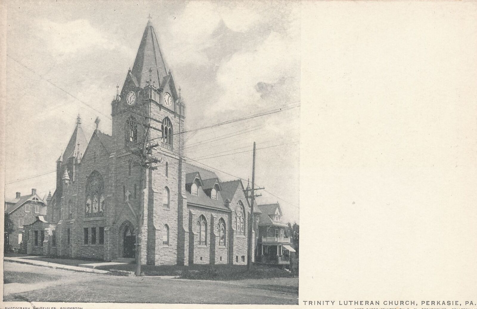 PERKASIE PA - Trinity Lutheran Church Postcard With Picture On Back - udb