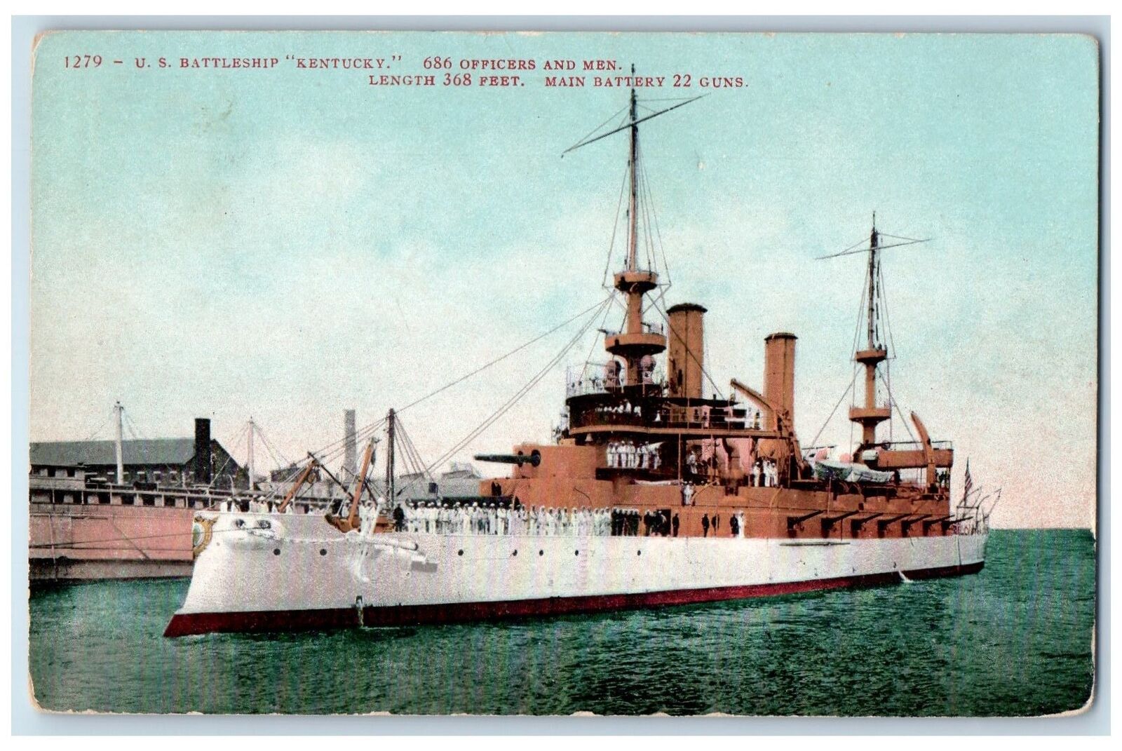 1908 U.S. Battleship Kentucky 368 Feet Santa Ana California CA Posted Postcard