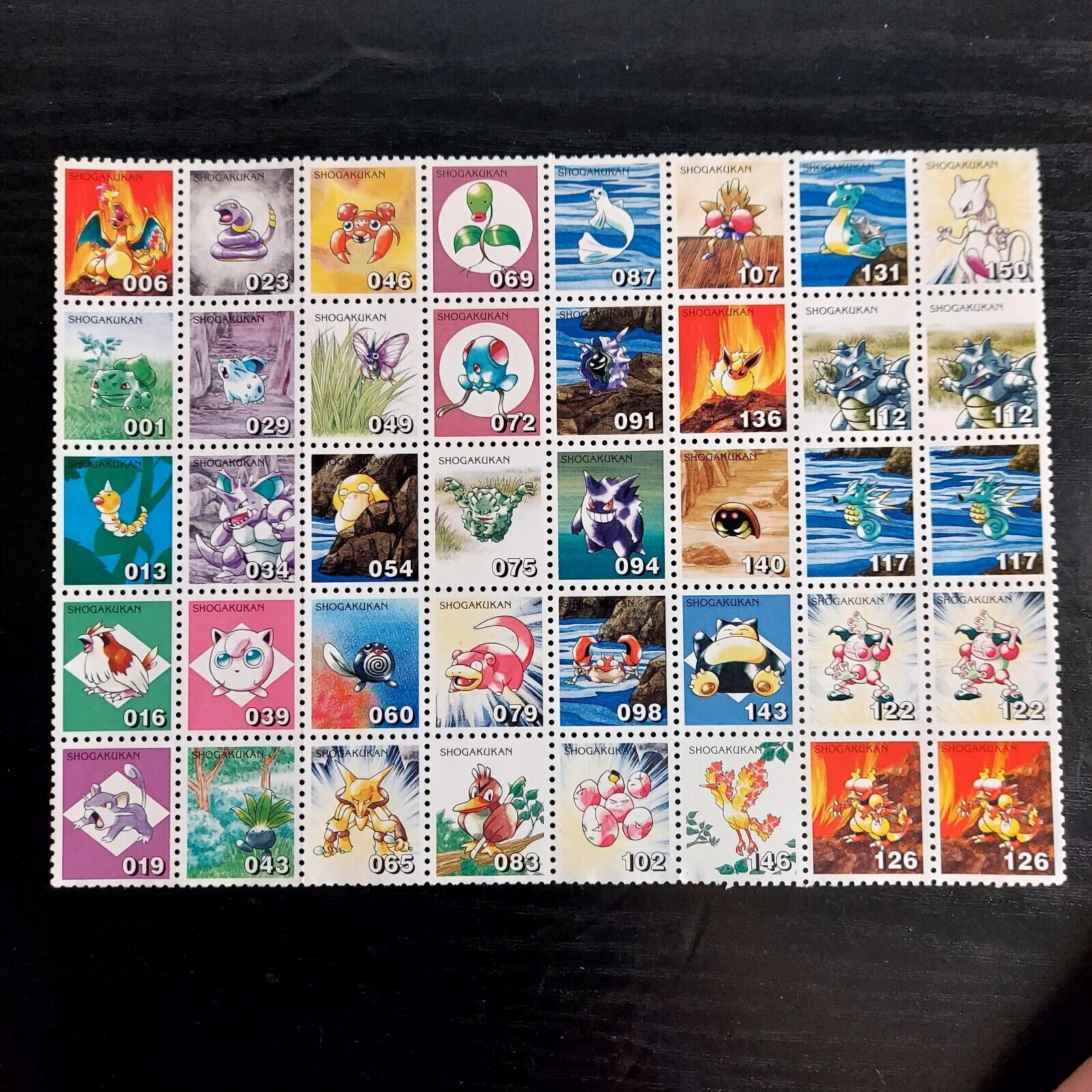 1998 Pokemon Shogakukan Stamps uncut sheet base set charizard Gengar collection